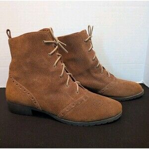 Ruff Hewn Ankle Boots Womens 8 Tan Brown Suede Bootie Oxford Detail Lace Up